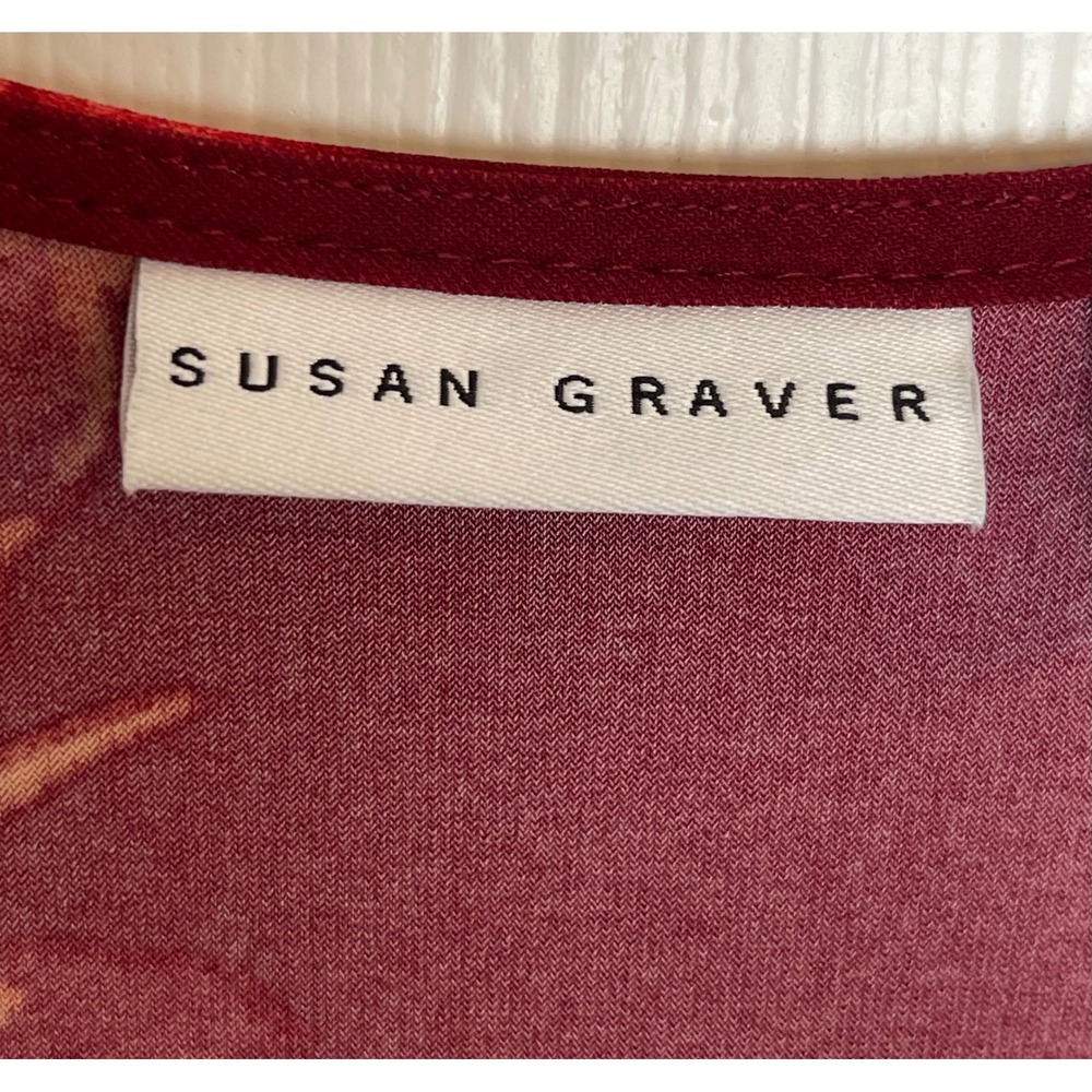 Susan Graver Floral Midi Dress‎ Womens XL Burgundy Velvet Trim Lace Cuff - Picture 4 of 14